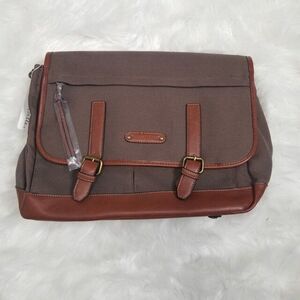 SIMPLY NOELLE Brown Canvas NWT Large Briefcase Computer Messenger Bag
